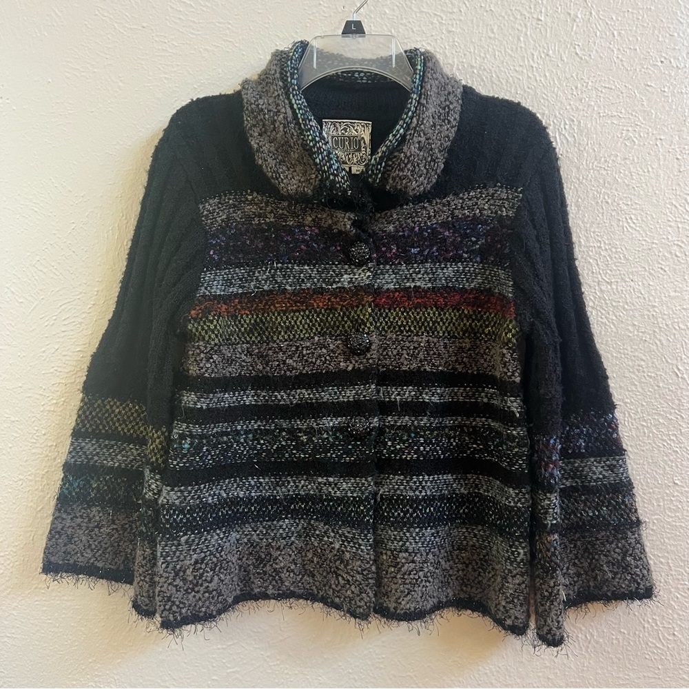 Curio black multicolored woven sparkly button cardigan